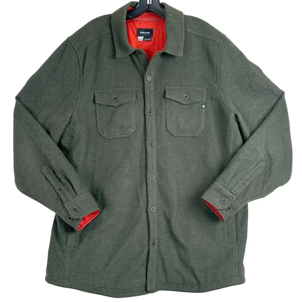 Marmot Wool Blend Shacket Shirt Jacket Mens XXL Olive Green Gorpcore Quilted